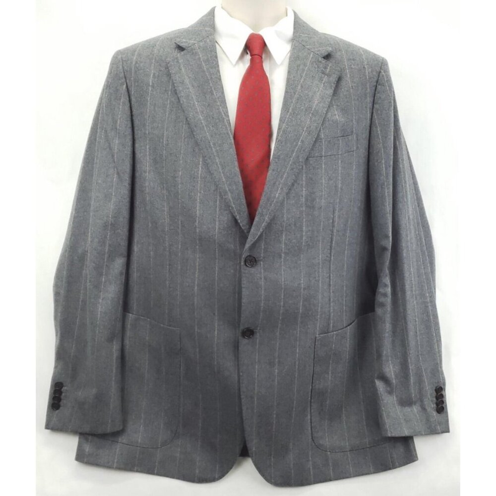 NEW Banana Republic Blazer Sport Coat 44L Gray Chalk Striped Wool Notch Lapel